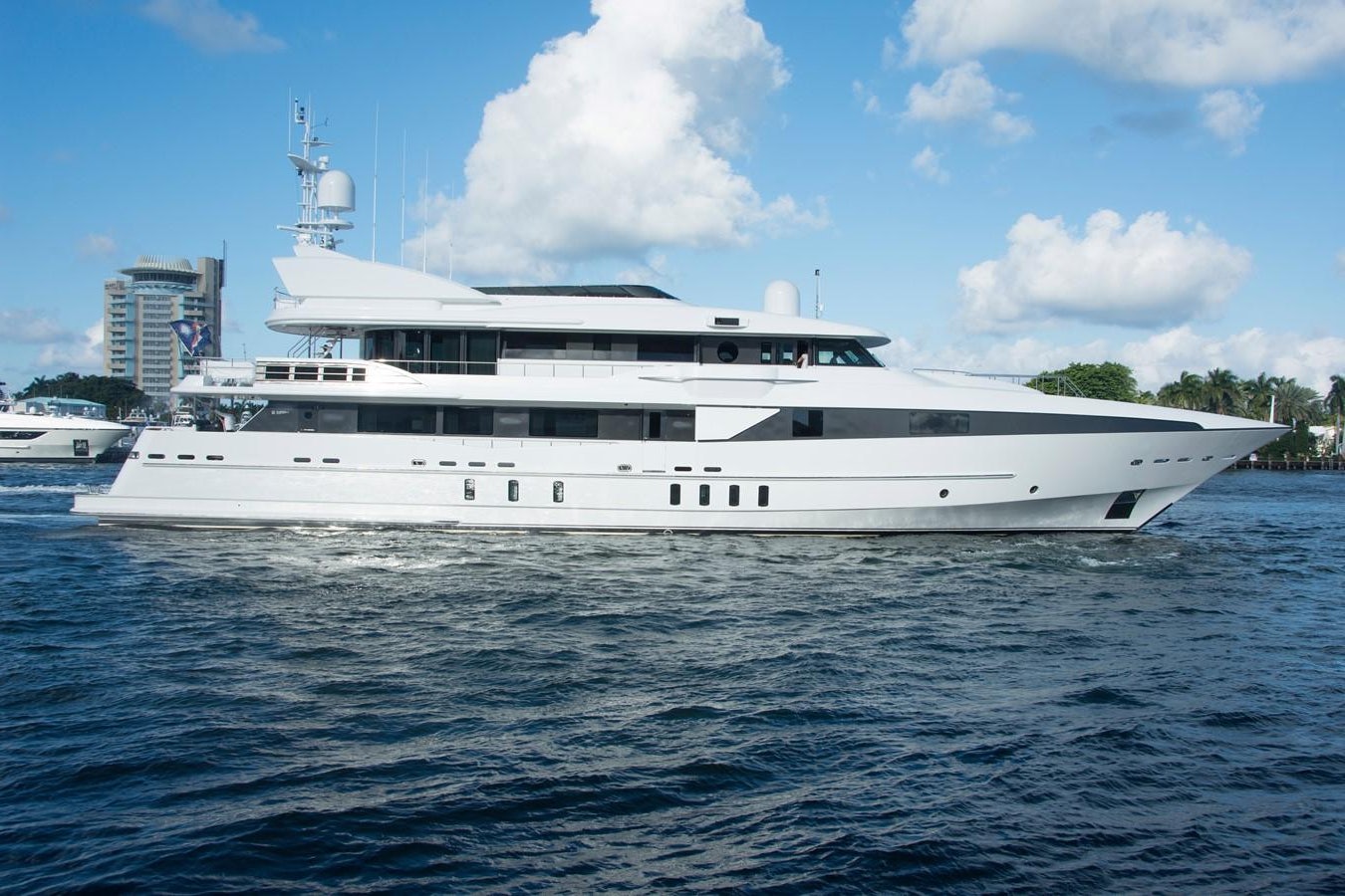 a large white boat in the water aboard HORIZONS II Yacht for Sale