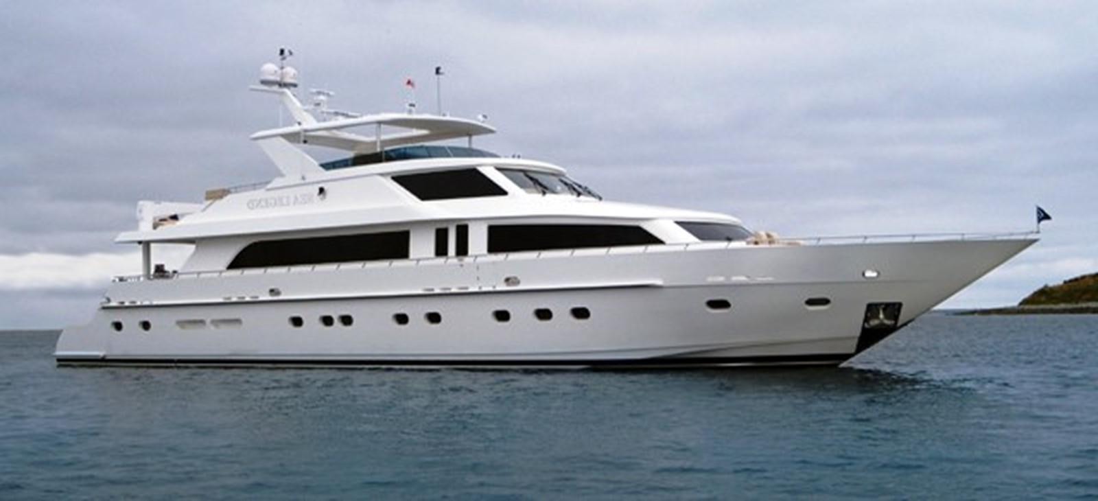 a white yacht in the water aboard SEA LEGEND Yacht for Sale
