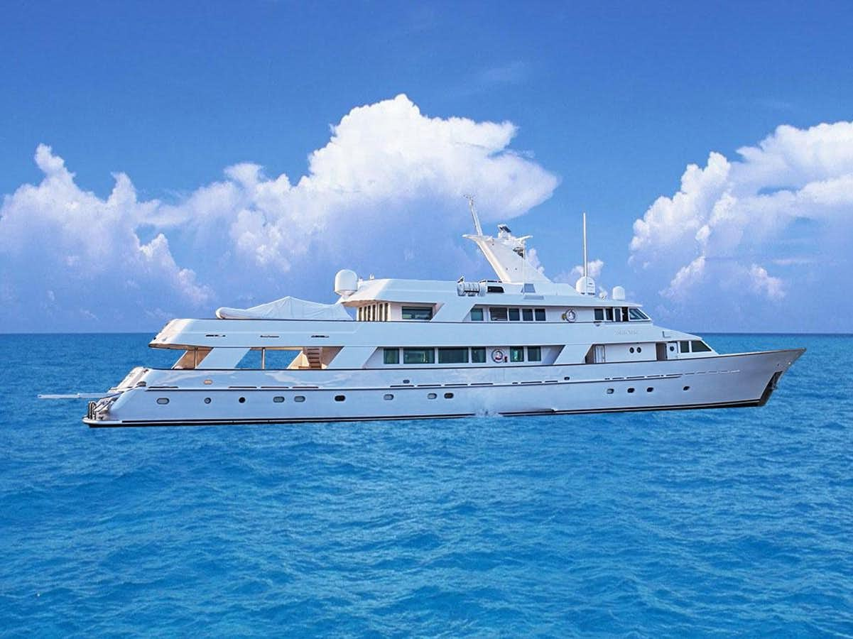 a white yacht in the water aboard LADY HAYAT Yacht for Sale