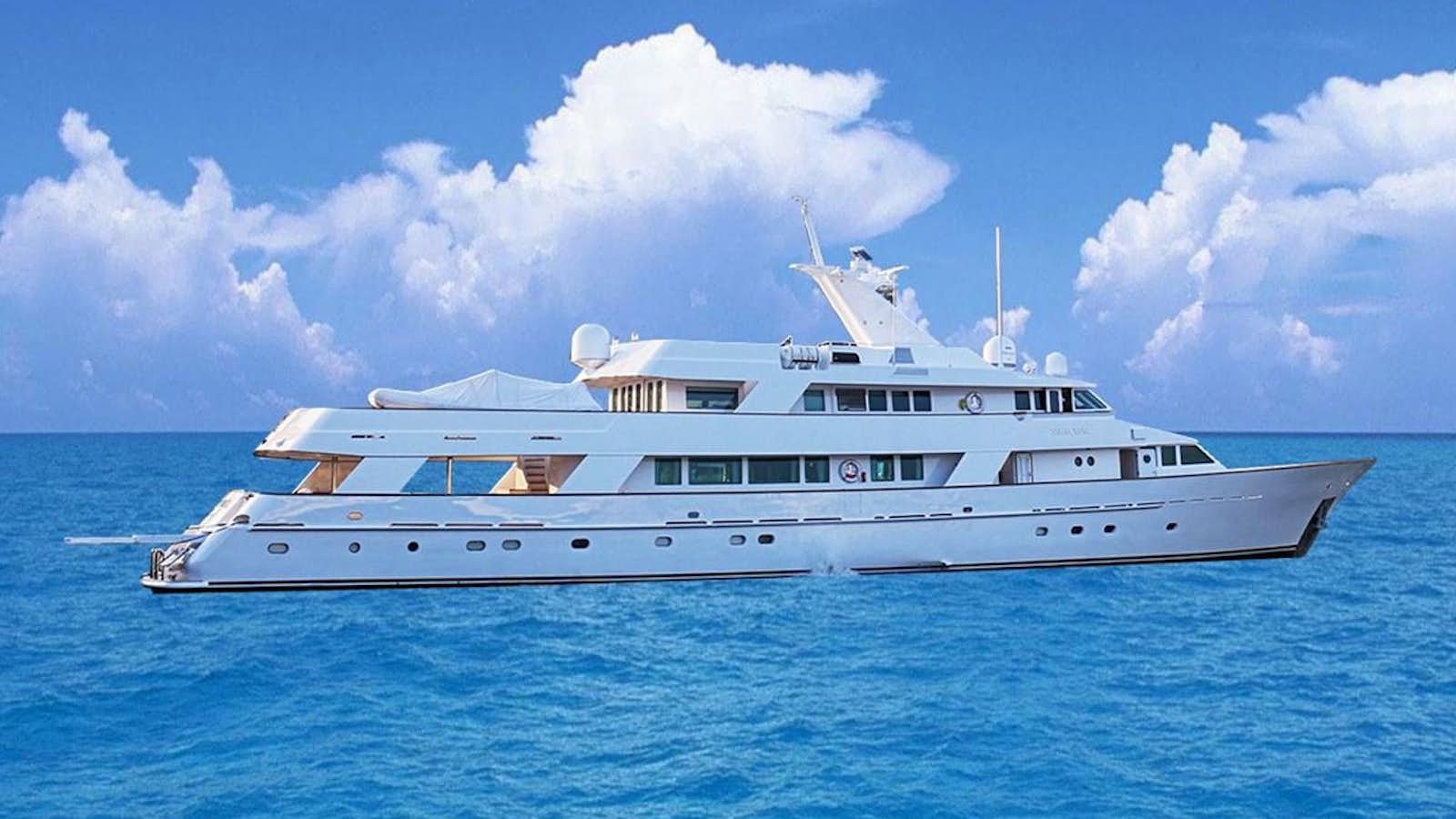 a white yacht in the water aboard LADY HAYAT Yacht for Sale