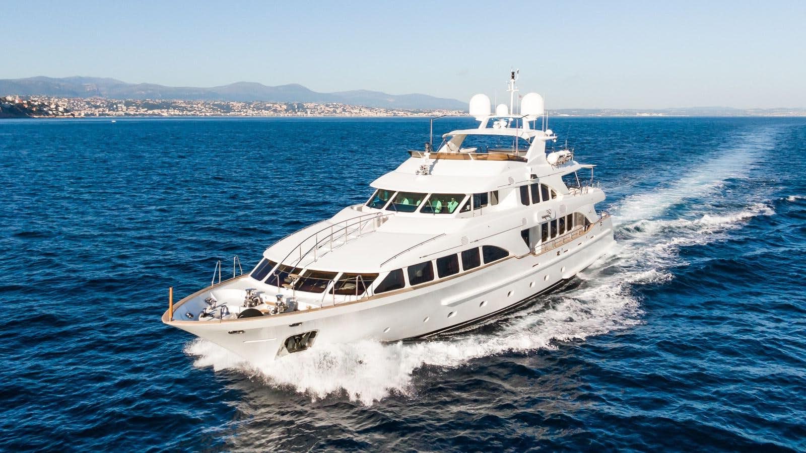 a white yacht on the water aboard GIORGIA Yacht for Sale