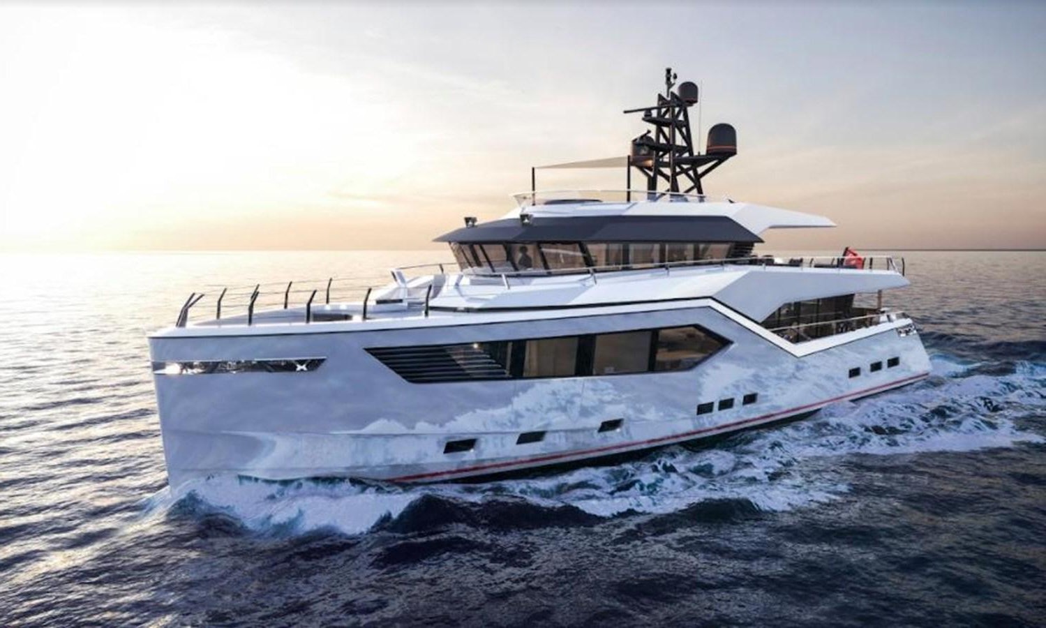 a large white yacht aboard EVADNE ROCK XL Yacht for Sale