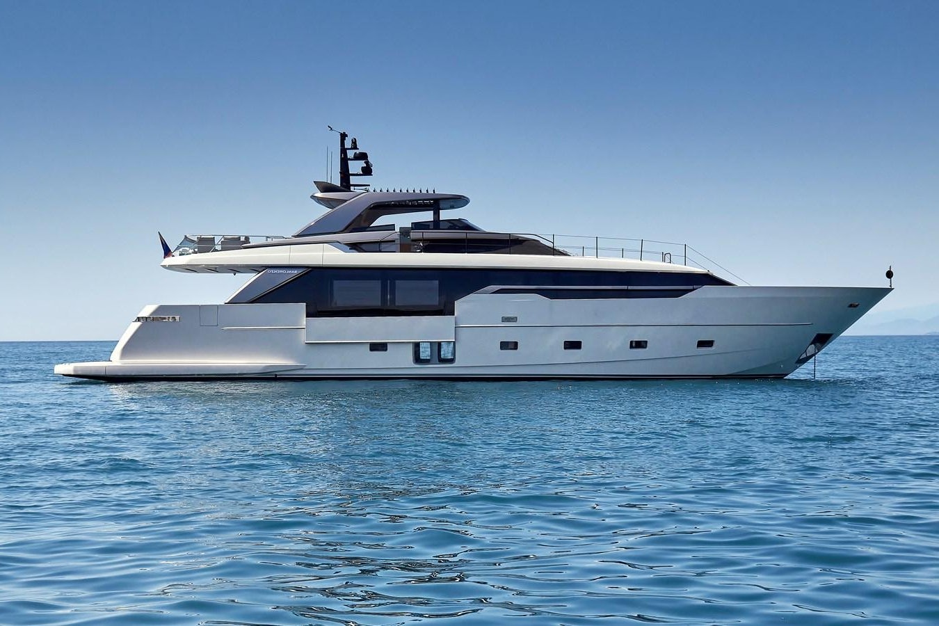 a white boat in the water aboard SL96A Yacht for Sale