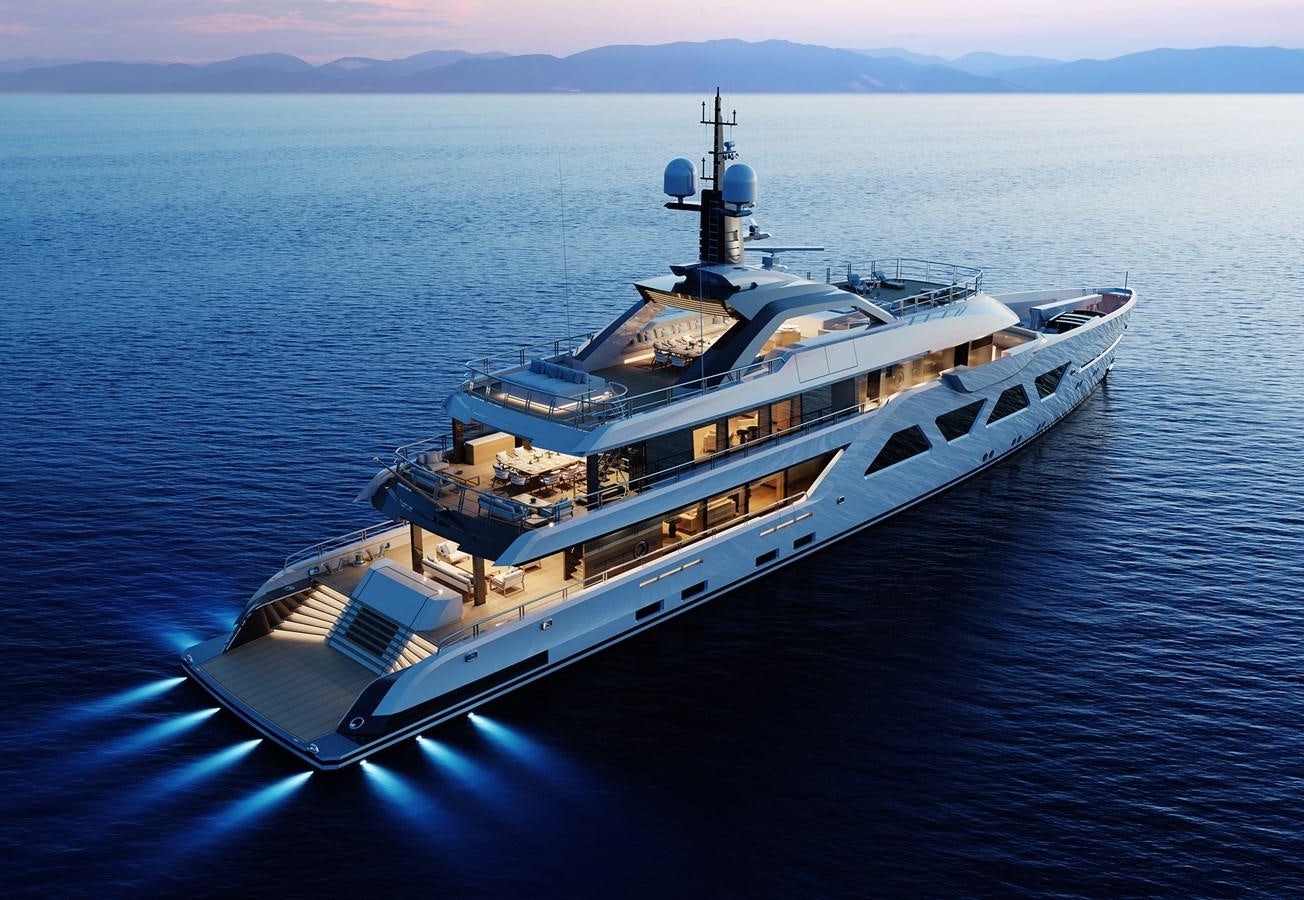 a large ship in the water aboard AMELS 6004 Yacht for Sale