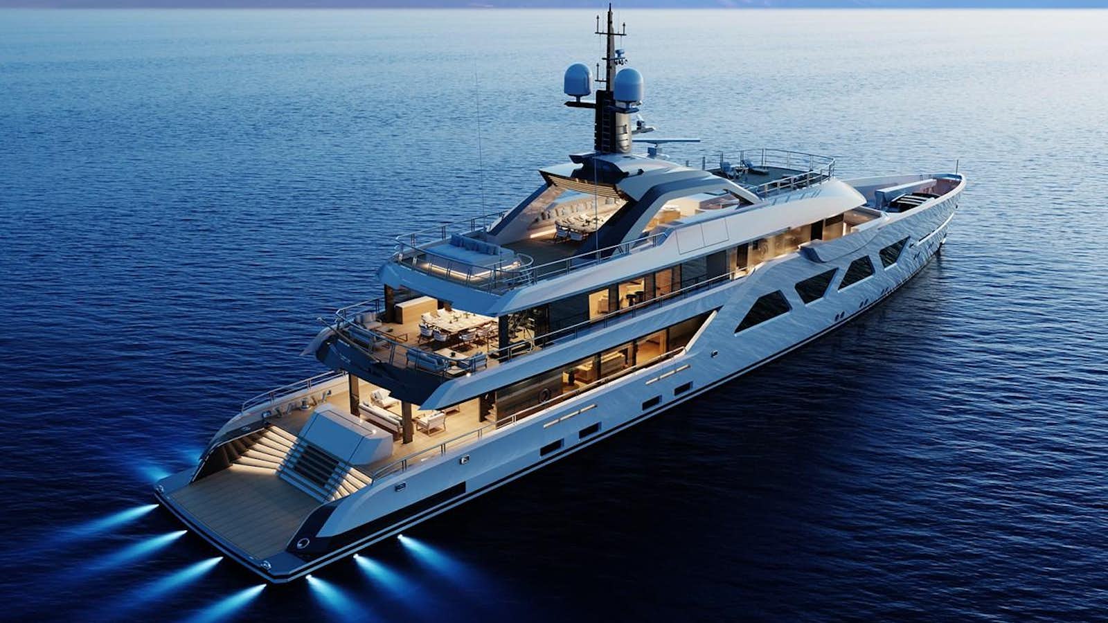 a large ship in the water aboard AMELS 6004 Yacht for Sale