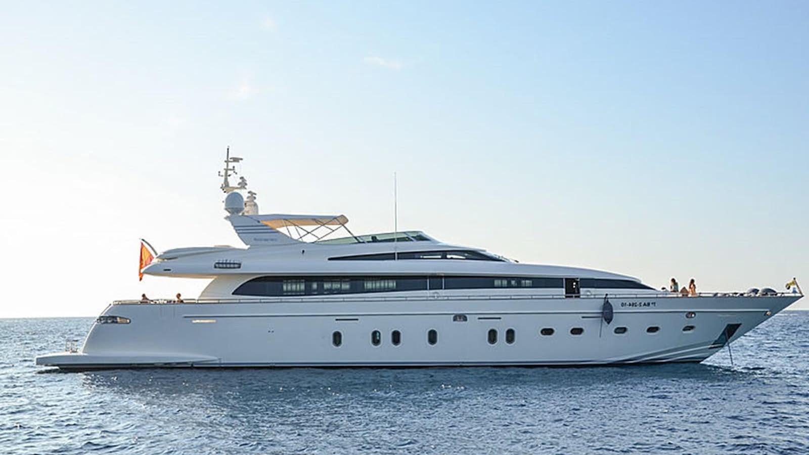 a large white yacht aboard BERTONA III Yacht for Sale