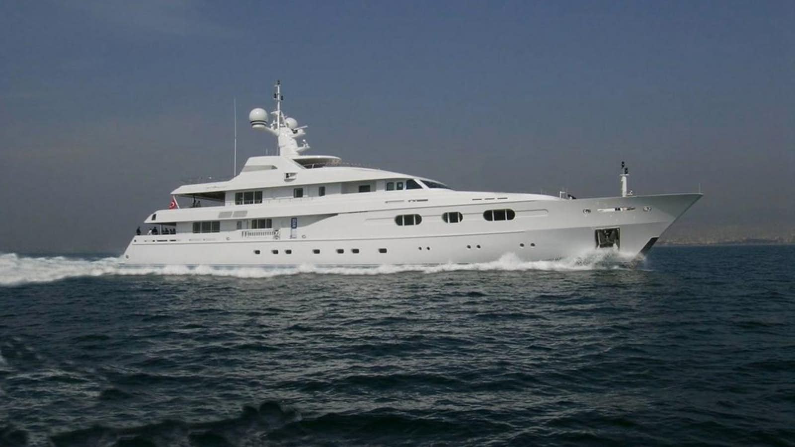 a white yacht in the water aboard PETARA Yacht for Sale