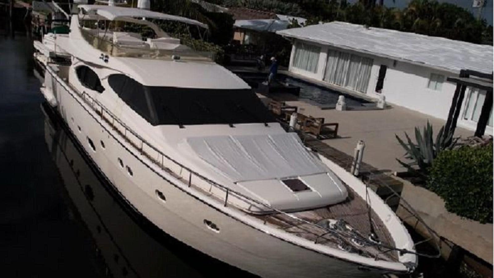 a large boat docked aboard 2005 760 FERRETTI MOTOR YACHT Yacht for Sale