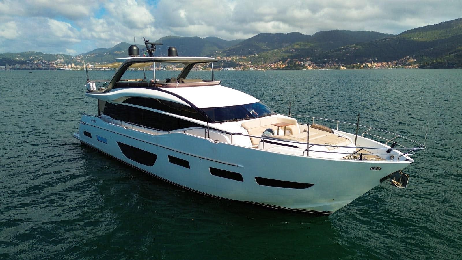 a white yacht in the water aboard AHAVA Yacht for Sale