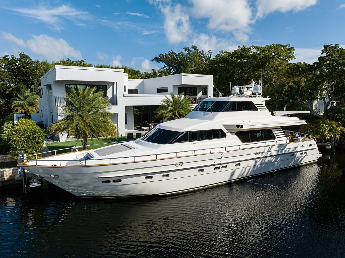 a white yacht on the water aboard 82 Yacht for Sale