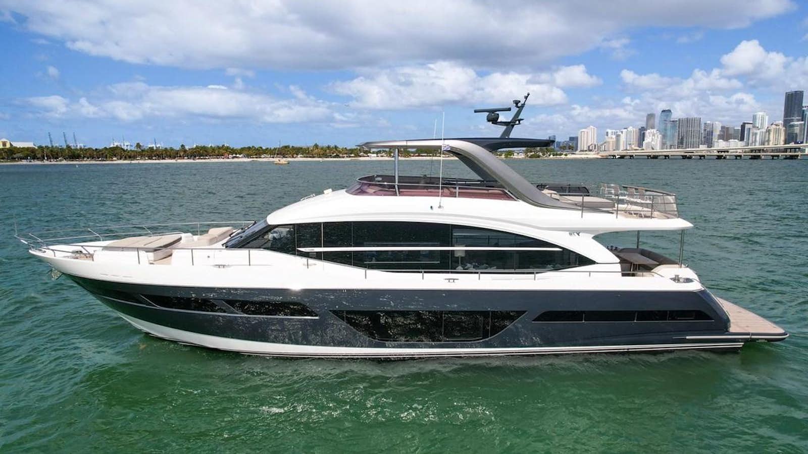 a white yacht in the water aboard 78' PRINCESS Y78 2021 Yacht for Sale
