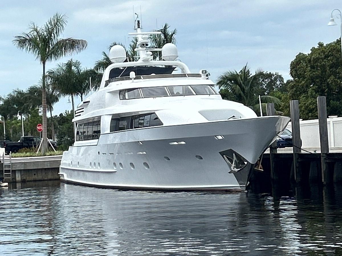 a white yacht docked aboard MARGAUX Yacht for Sale