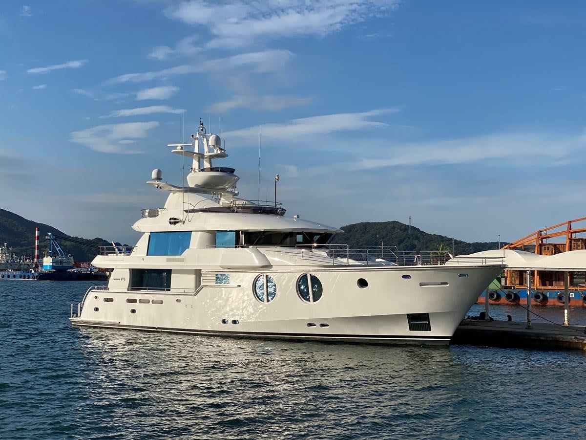 a white boat in the water aboard RICHESSE Yacht for Sale