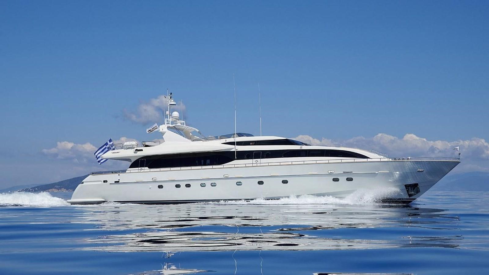 a white yacht in the water aboard SANSARA Yacht for Sale
