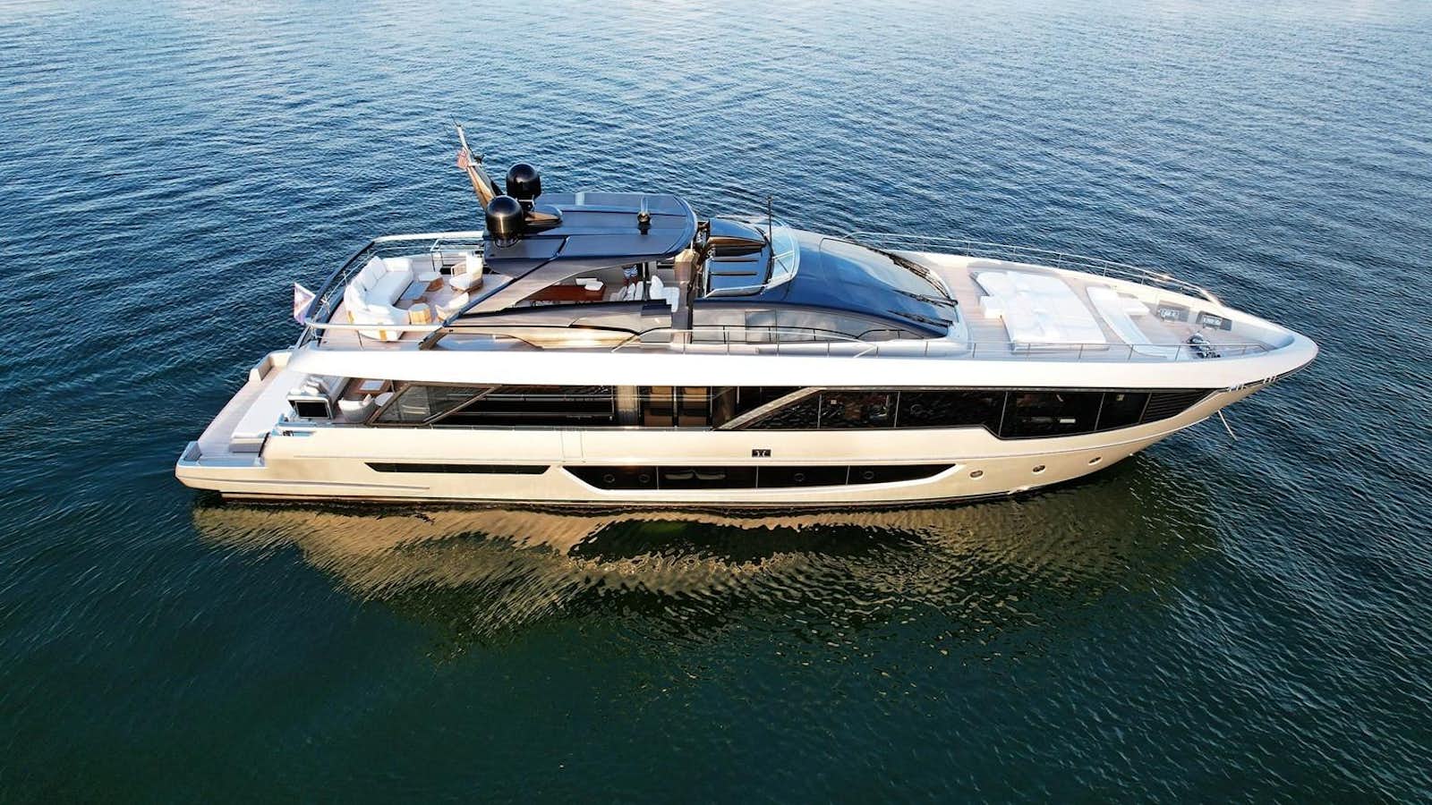 a boat in the water aboard ALLEGRA - RIVA 102 CORSARO SUPER @ TURNBERRY MARINA Yacht for Sale