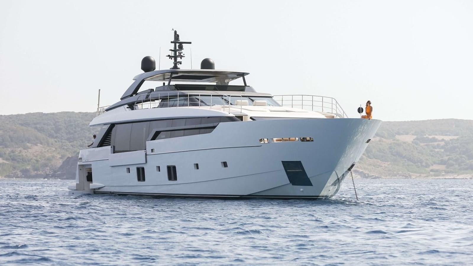 a white yacht in the water aboard 2022 SANLORENZO SL120A Yacht for Sale