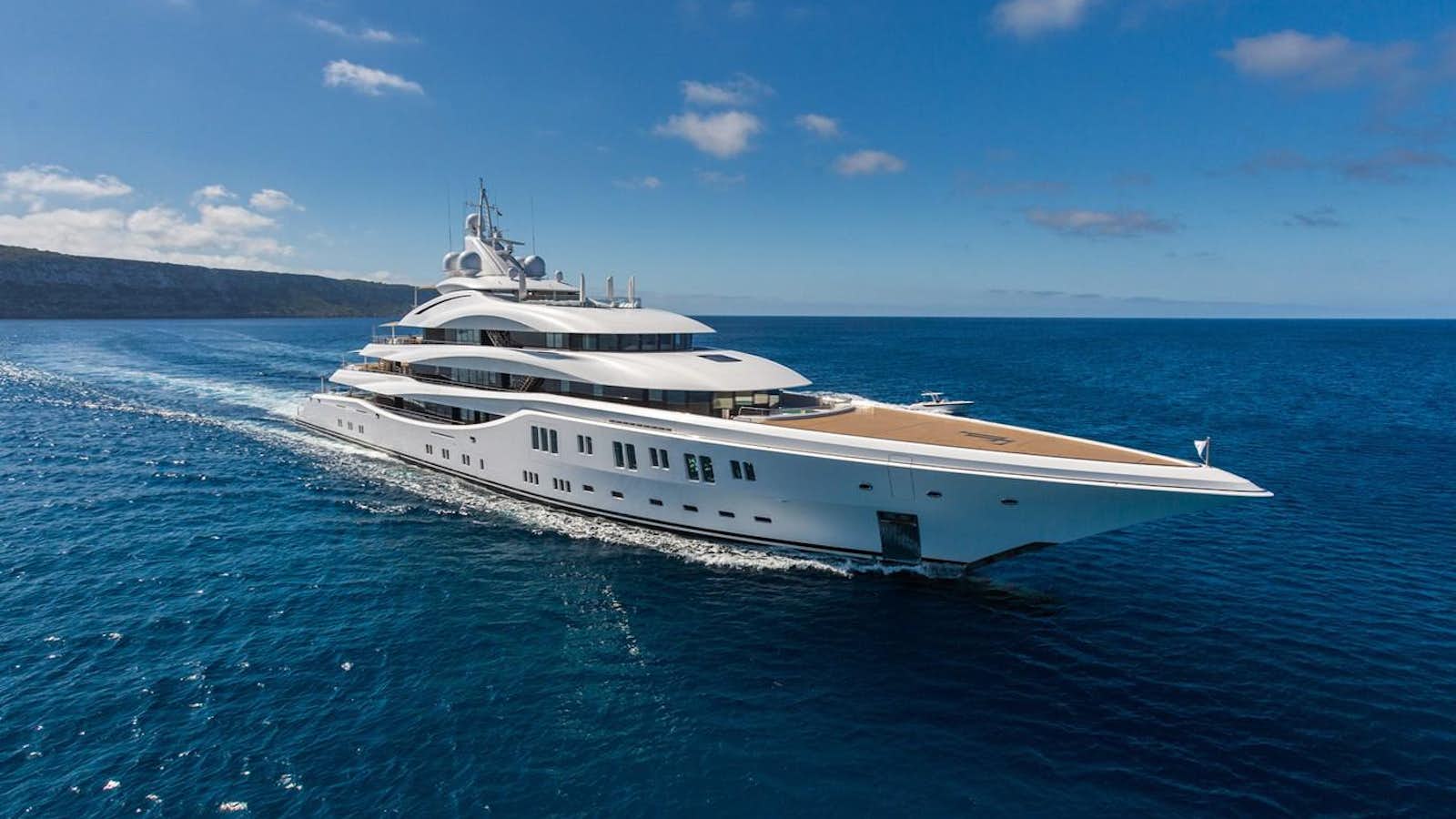 a large white ship in the water aboard LADY LARA Yacht for Sale