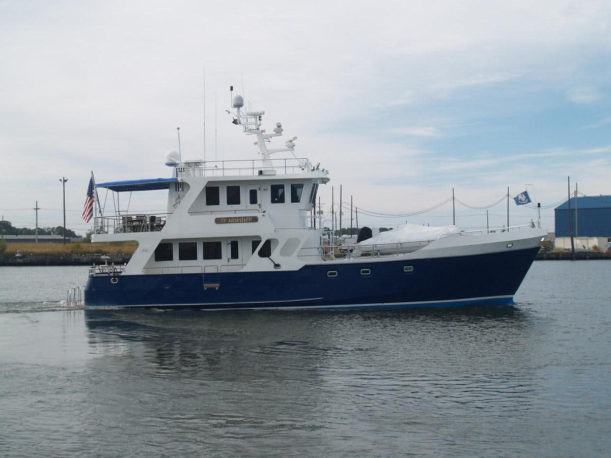 a large boat in the water aboard PATRICIA D Yacht for Sale