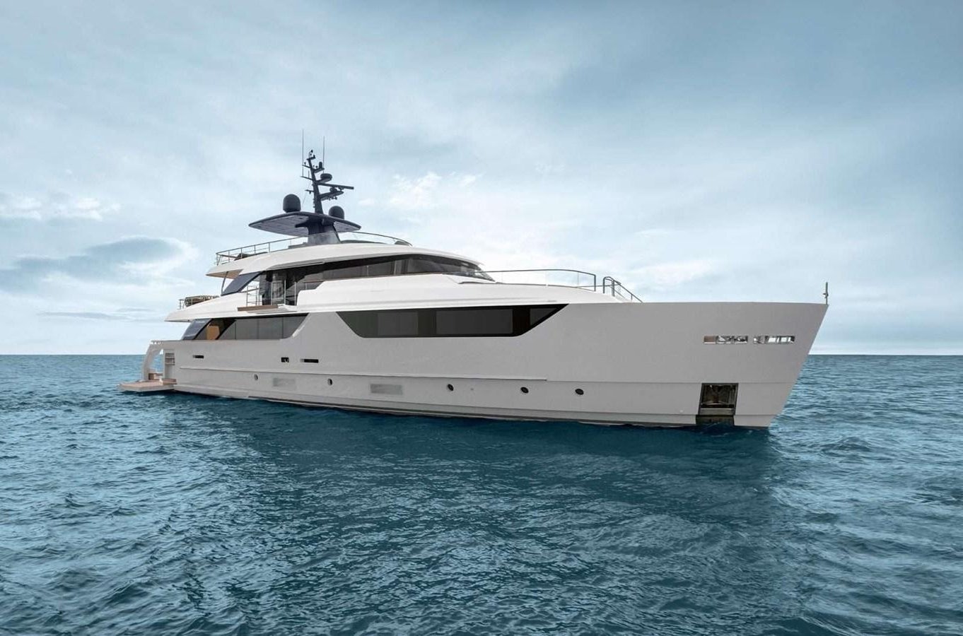 a white yacht in the water aboard SANLORENZO SD118 #101 Yacht for Sale