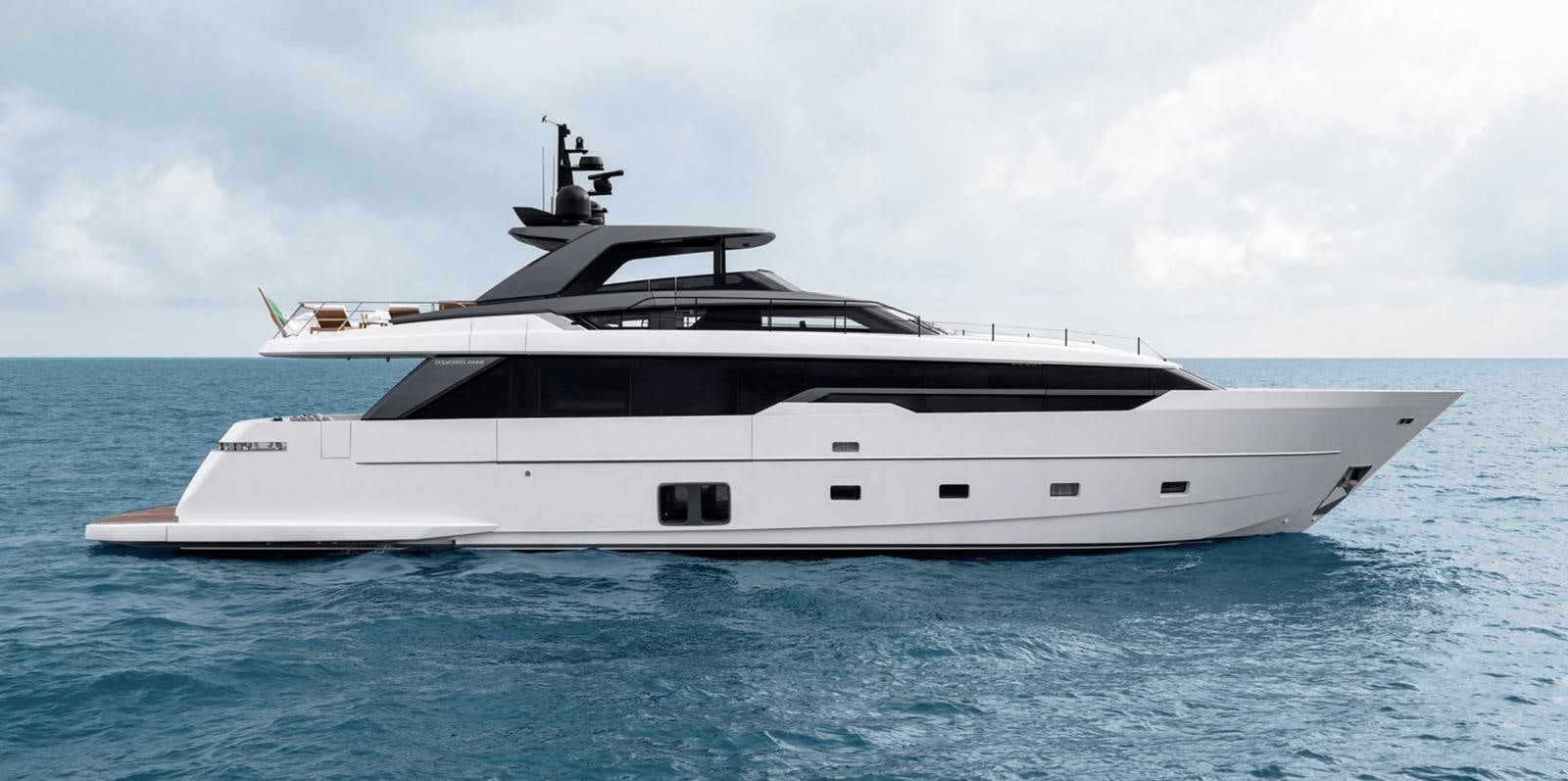 a white yacht in the water aboard REINE D'AZUR Yacht for Sale
