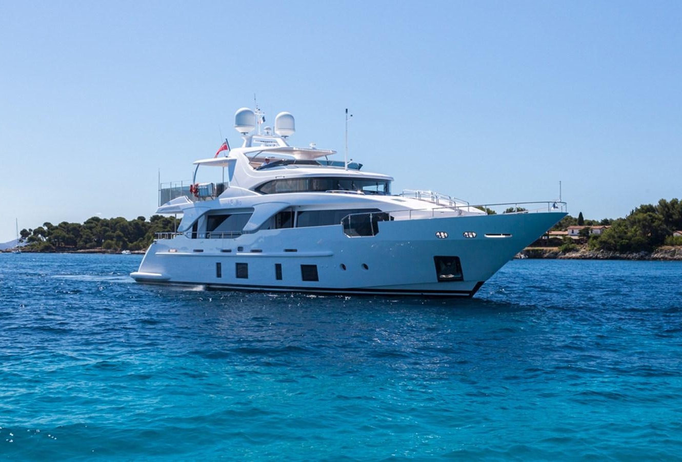 a white yacht in the water aboard GALA Yacht for Sale