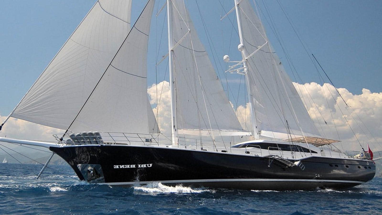 a black and white boat aboard UBI BENE Yacht for Sale
