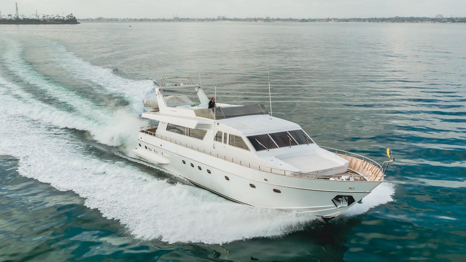 a white boat on the water aboard LADY C Yacht for Sale