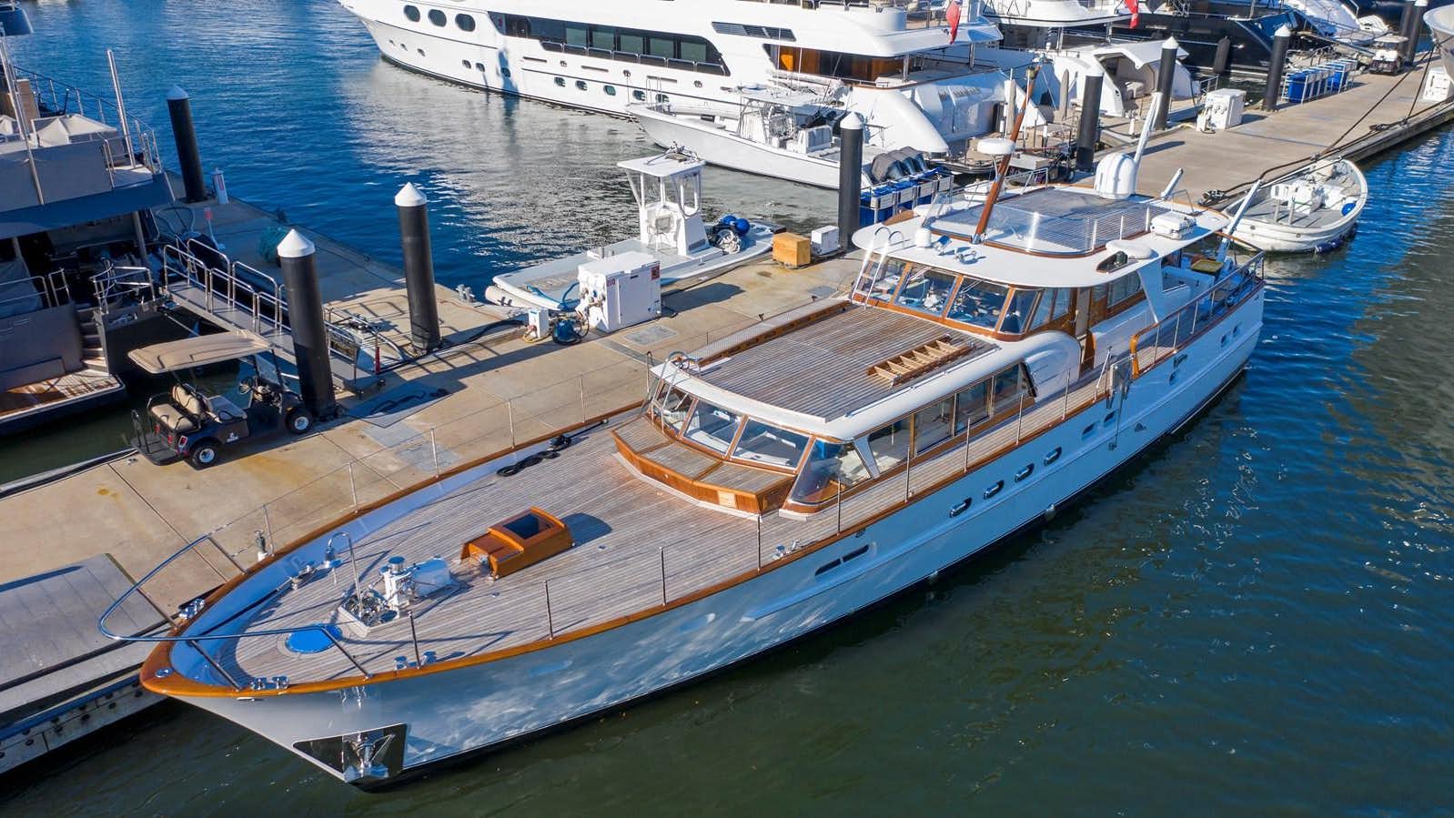a large ship docked aboard SERENA Yacht for Sale