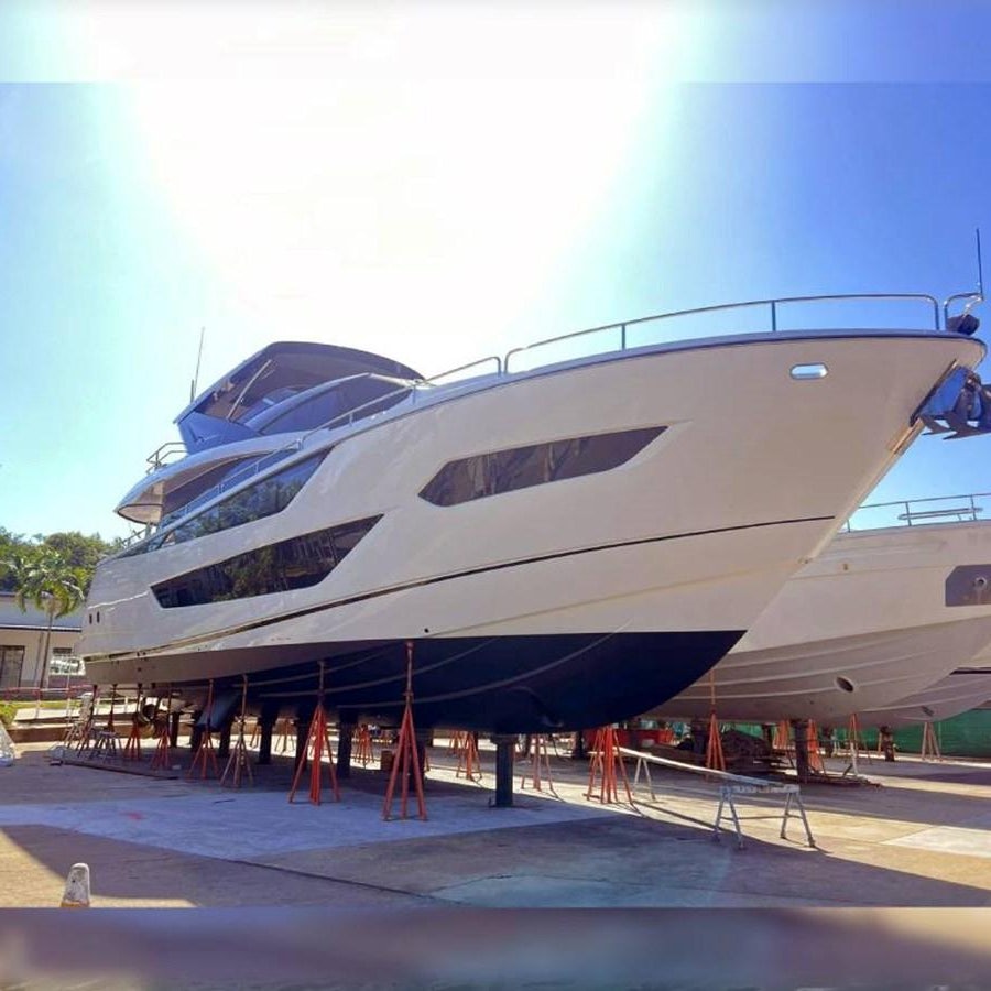 a large silver airplane aboard 2022 SUNSEEKER 88 Yacht for Sale