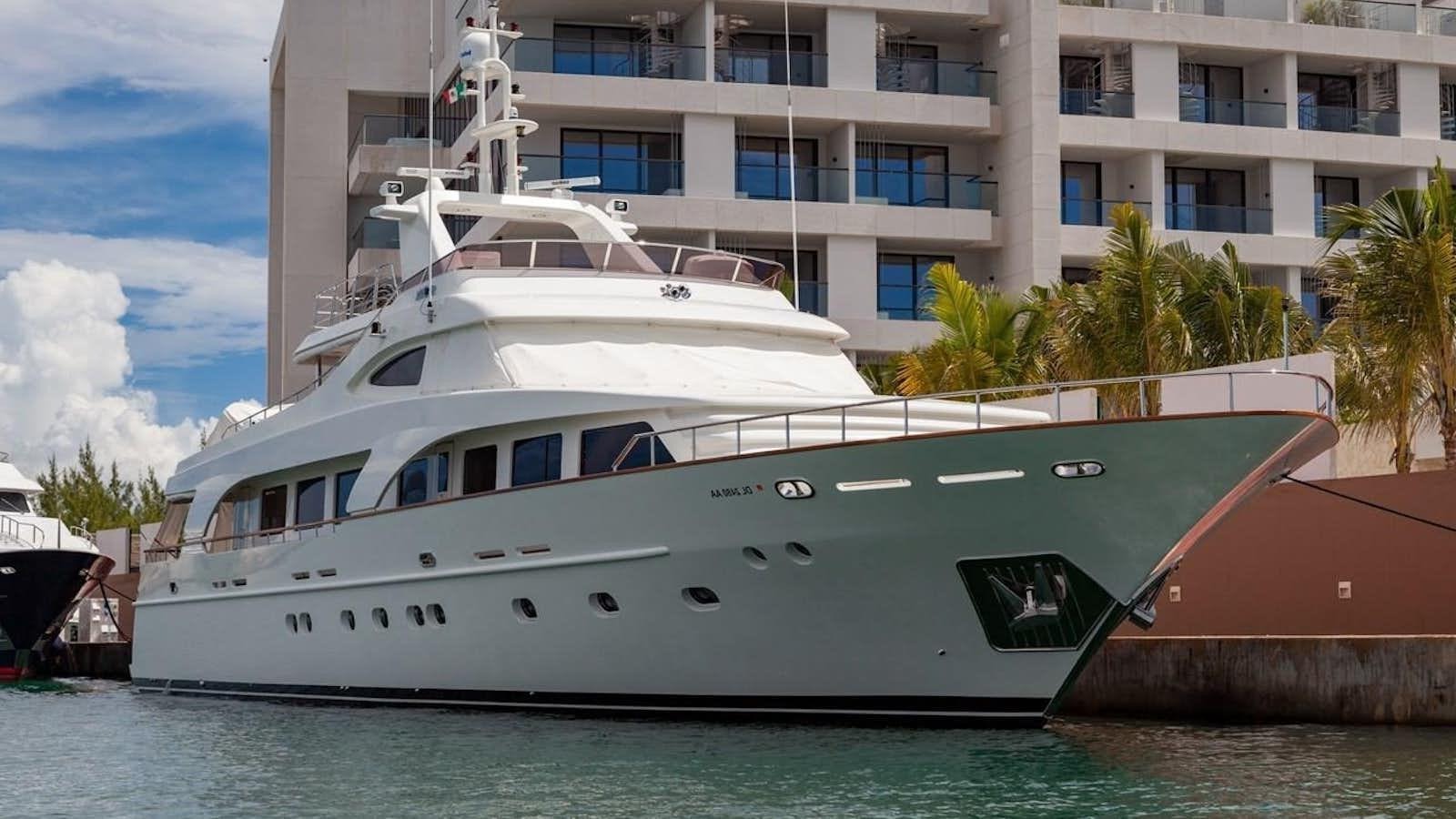 a boat docked at a pier aboard SUNRISE Yacht for Sale