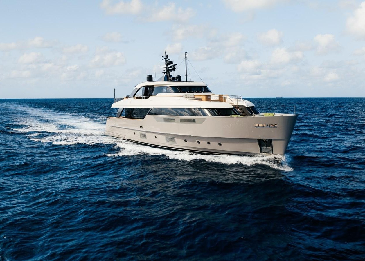 a white boat in the water aboard PEARL Yacht for Sale