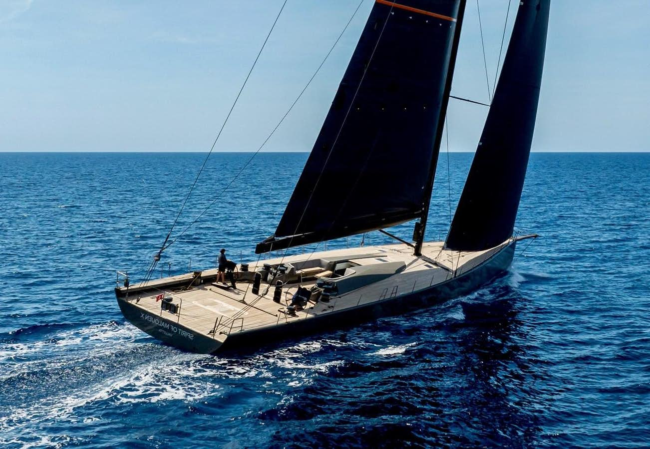 a sailboat on the water aboard SPIRIT OF MALOUEN X Yacht for Sale