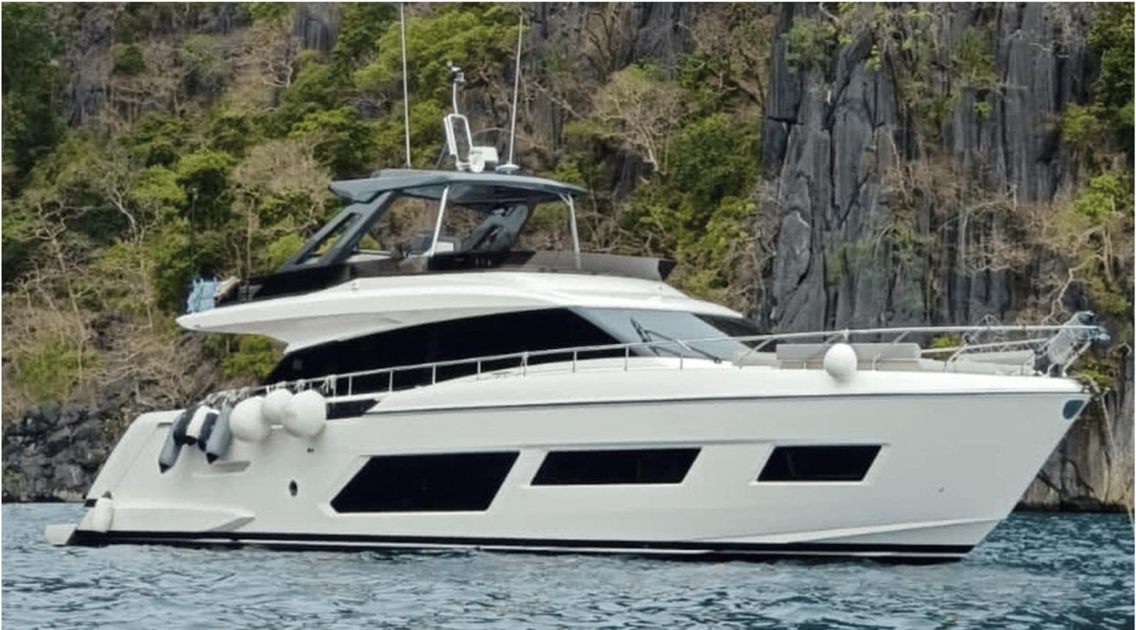 a white boat in the water aboard 2020 FERRETTI 670 Yacht for Sale