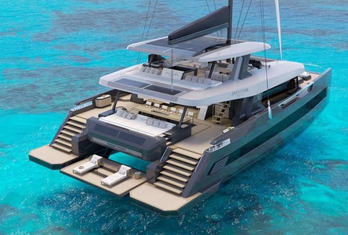 a boat on the water aboard 2025 MOON 90 Yacht for Sale