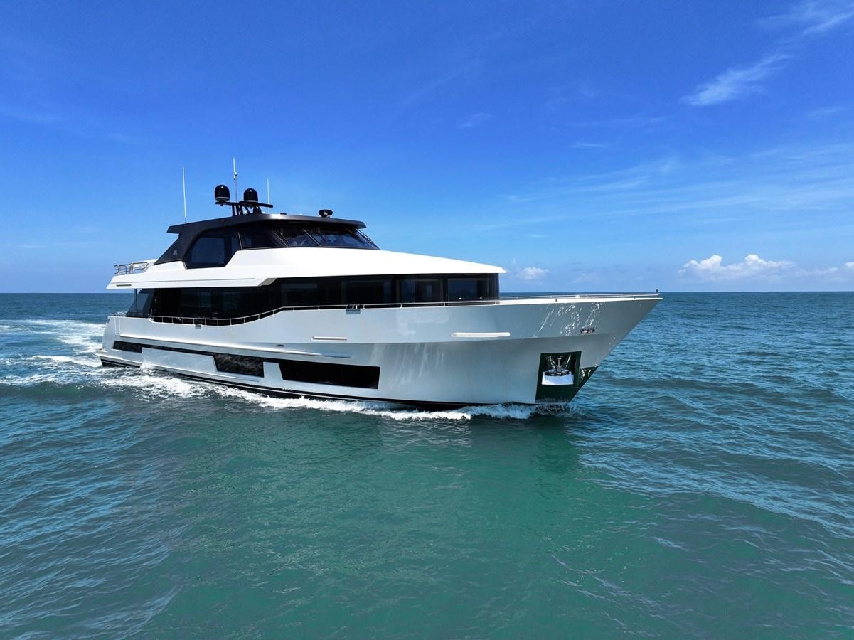 a white boat in the water aboard OCEAN ALEXANDER 28L01 Yacht for Sale