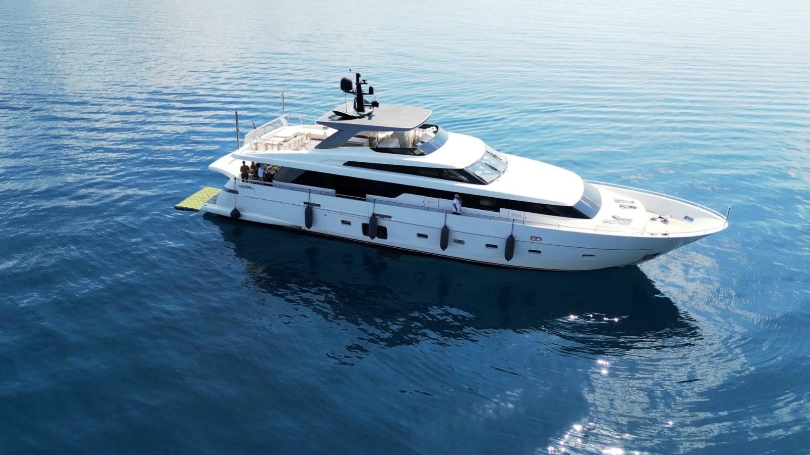 a white yacht in the water aboard SL 94' Yacht for Sale
