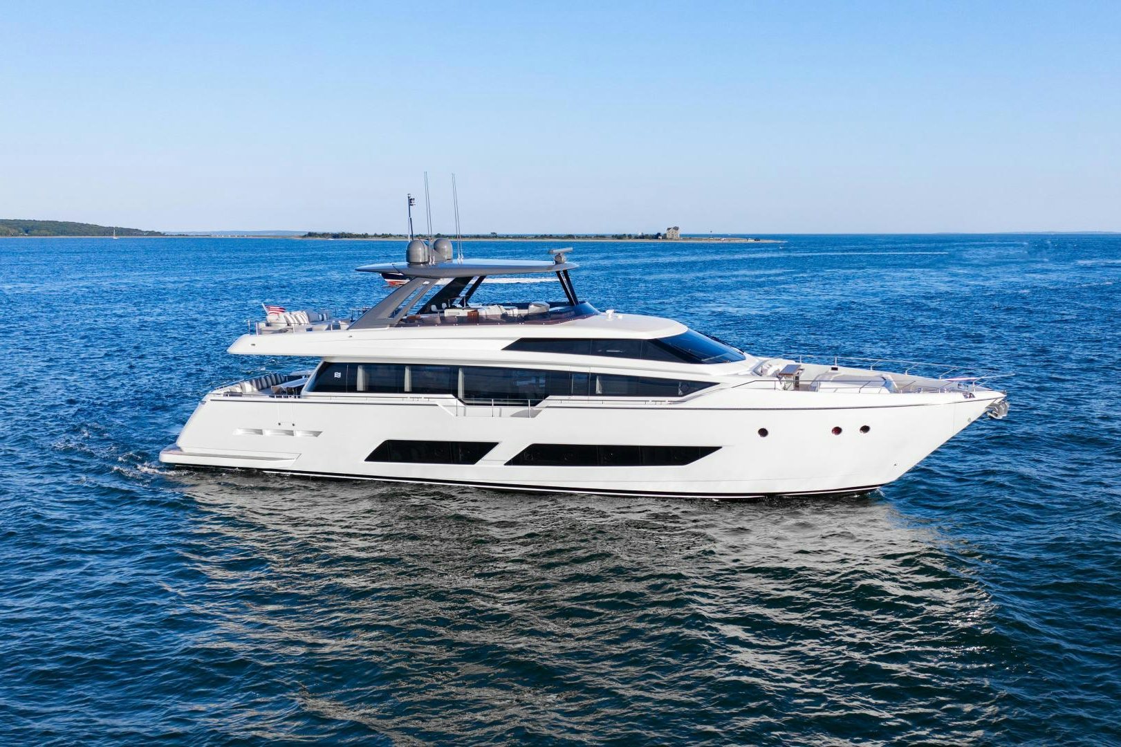 a white boat in the water aboard FERRETTI 850 Yacht for Sale