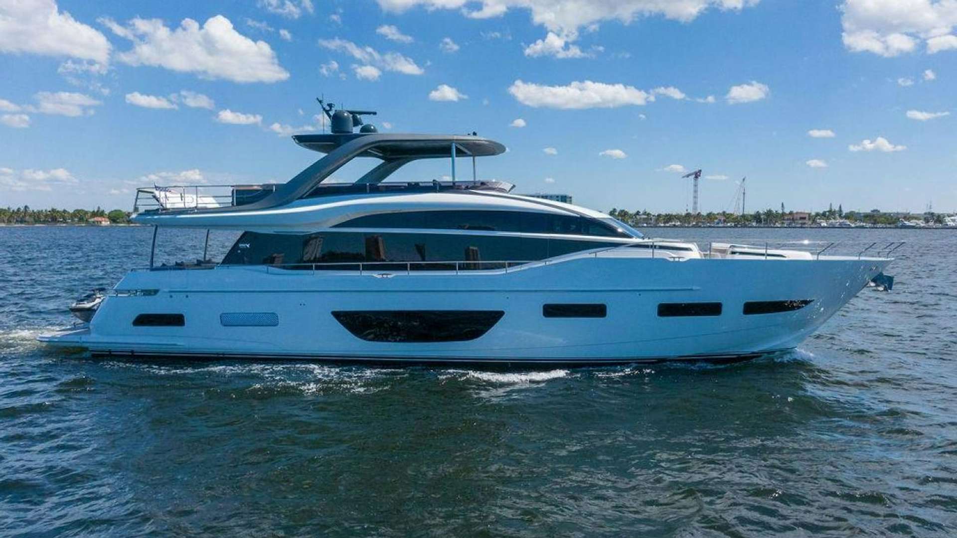a white boat in the water aboard HIDEOUT Yacht for Sale