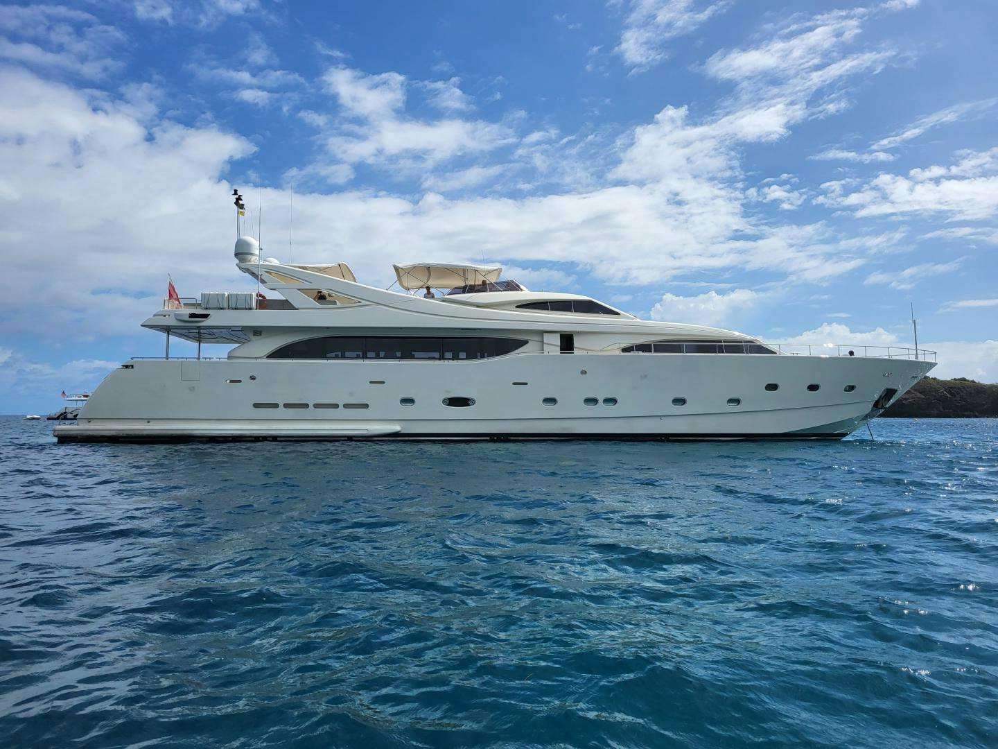 a white yacht in the water aboard CHAMPAGNE & CAVIAR Yacht for Sale