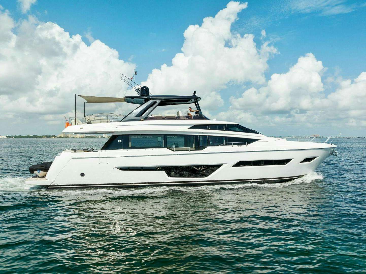 a white yacht on the water aboard FERRETTI 780 Yacht for Sale