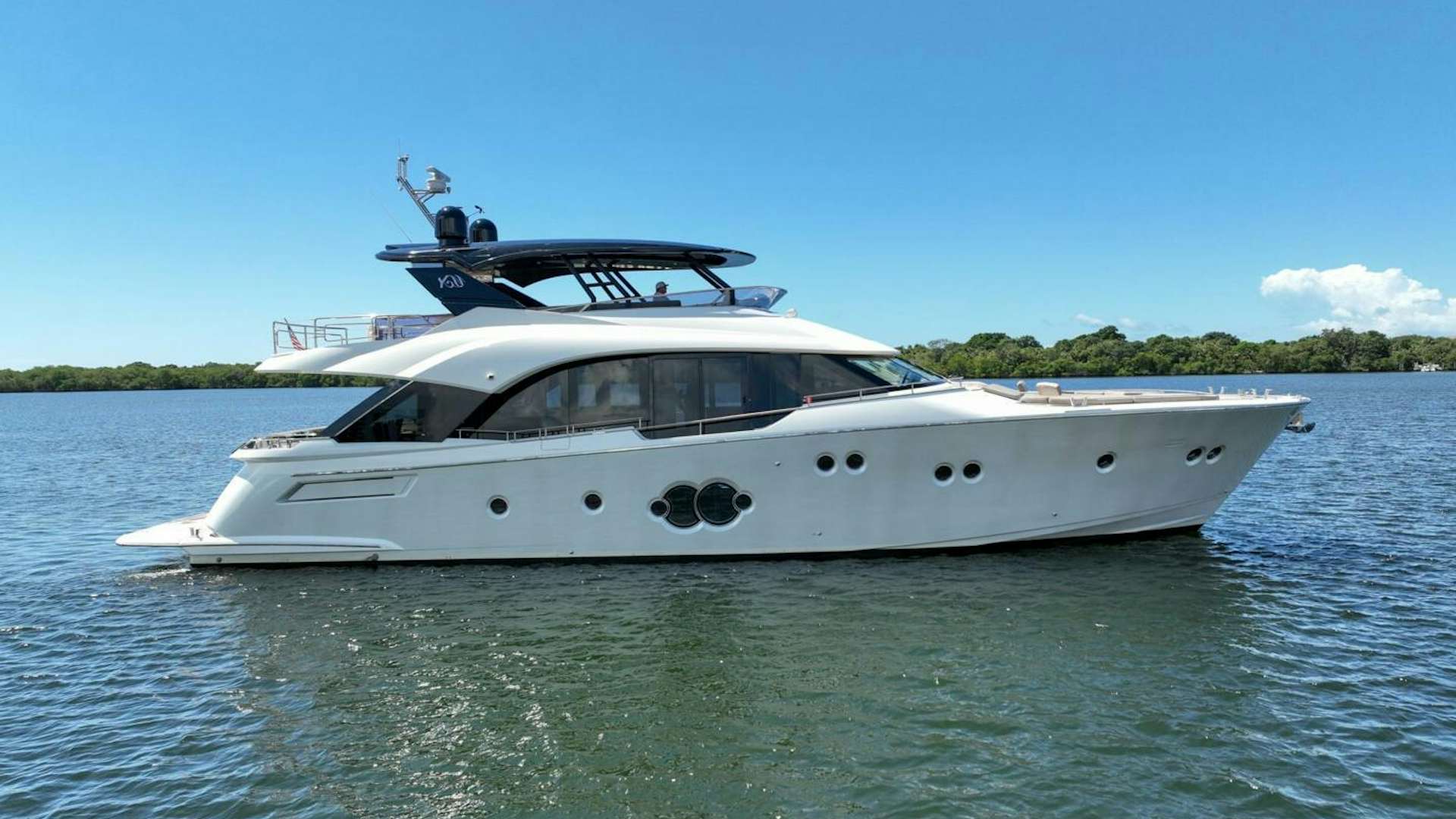 a white boat on water aboard PANDA Yacht for Sale