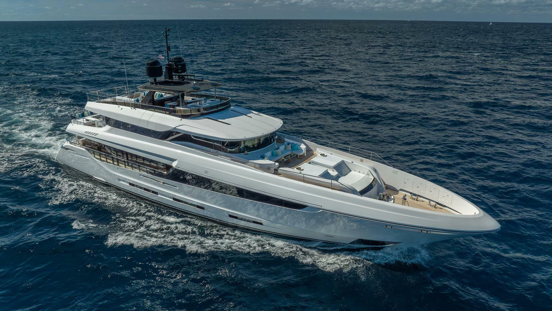 a white boat in the water aboard NAMASTE Yacht for Sale