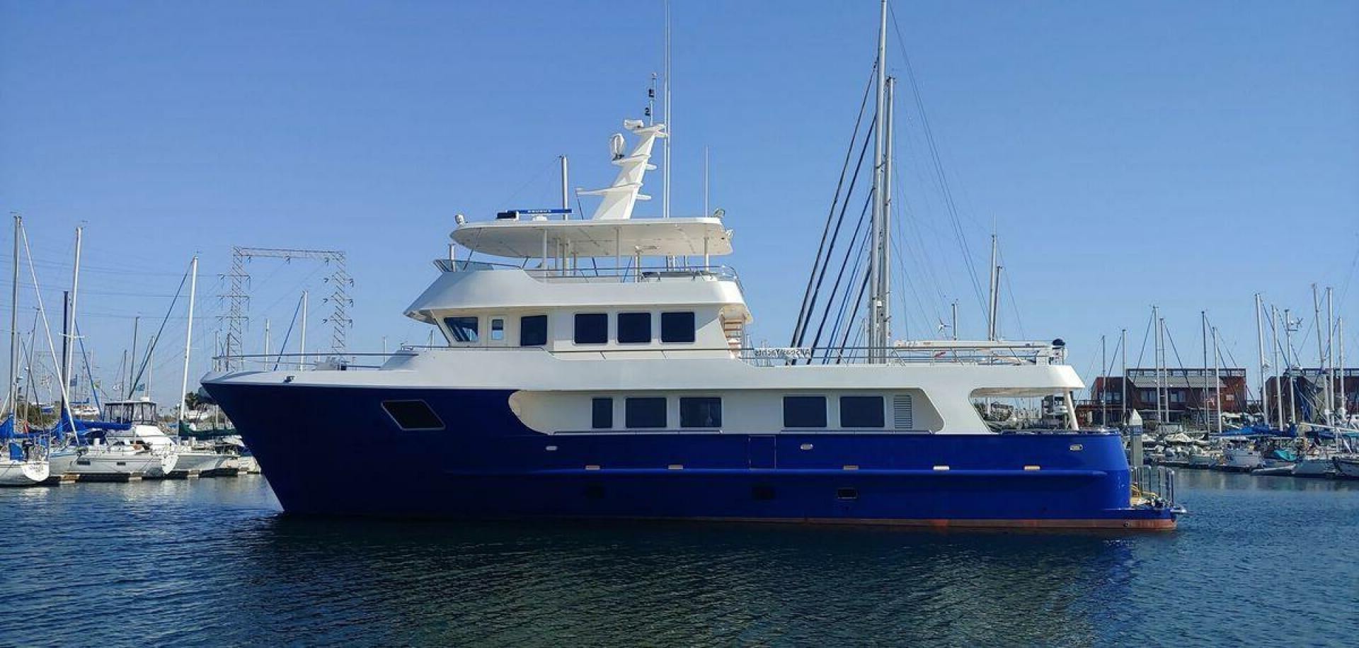 a large blue and white boat aboard ALLSEAS Yacht for Sale