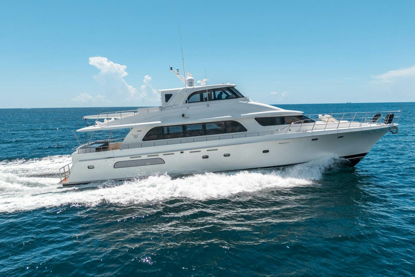 a white yacht on the water aboard E Yacht for Sale