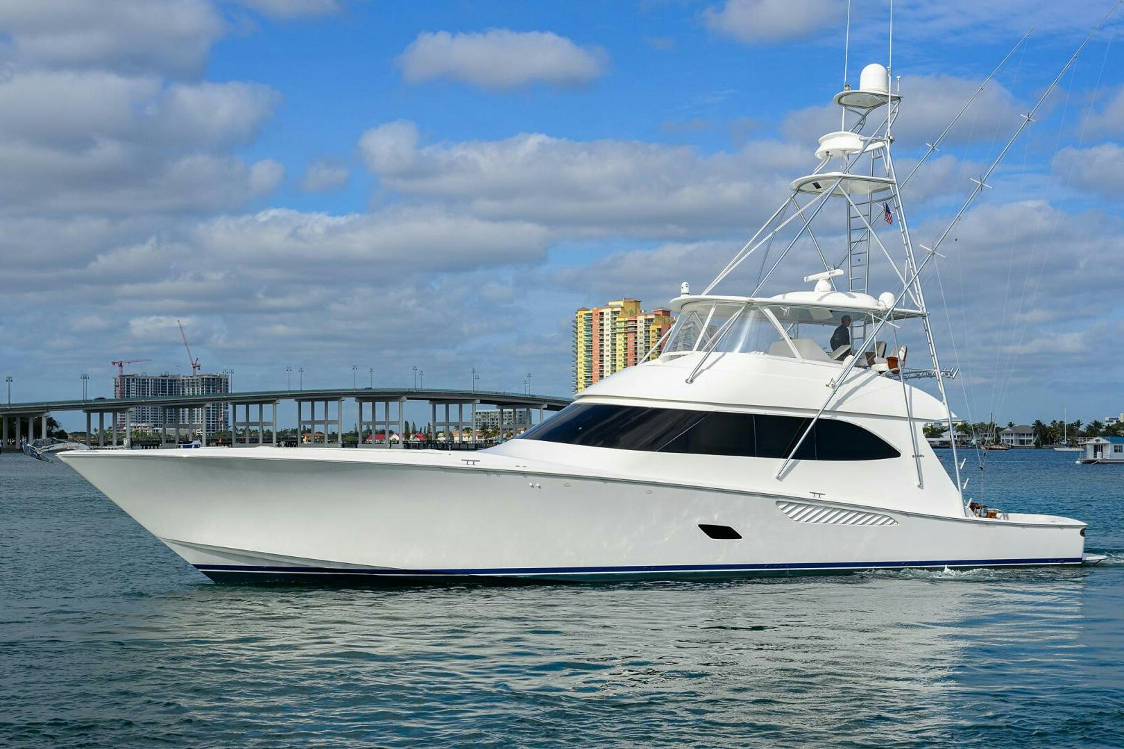 a white yacht in the water aboard JUST CHILLIN Yacht for Sale