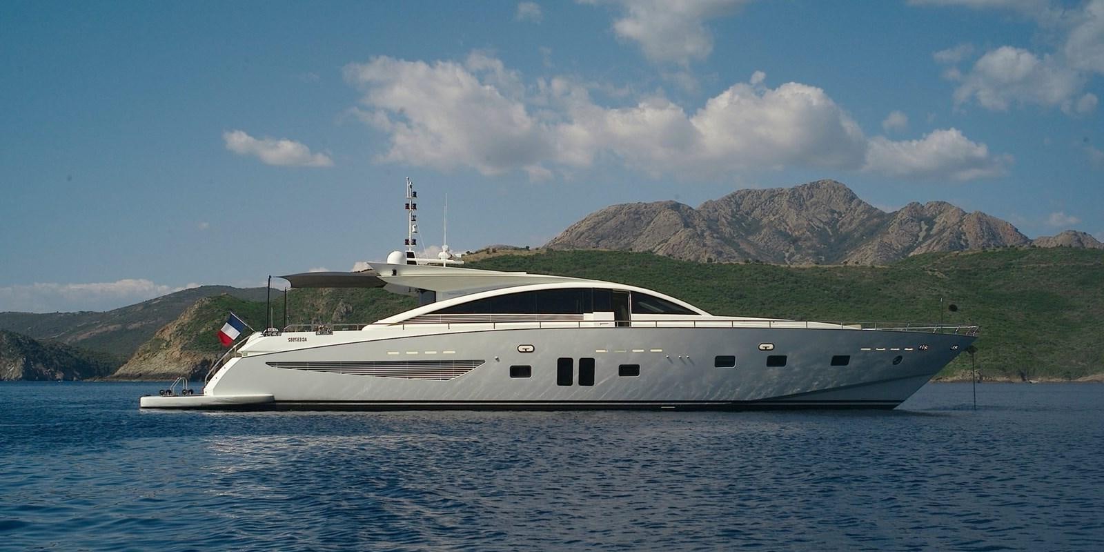 a white yacht in the water aboard NOE Yacht for Sale