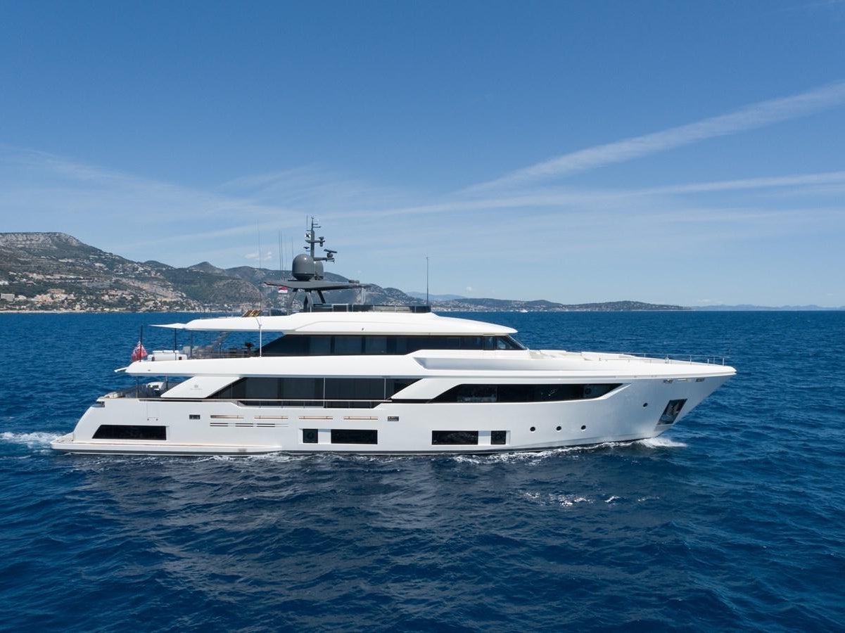 a white yacht in the water aboard EROS Yacht for Sale