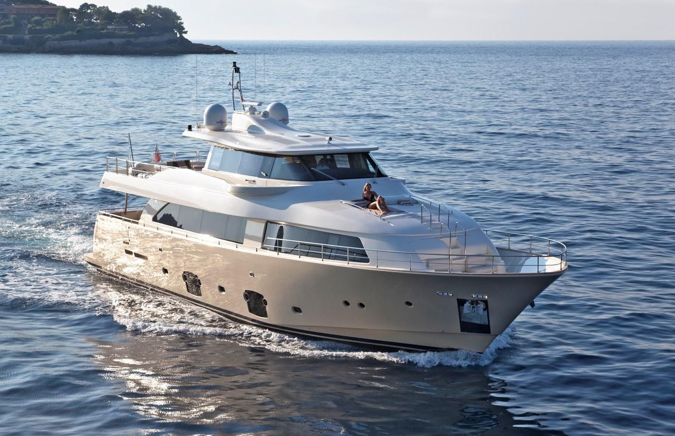 a white boat in the water aboard LA PAUSA Yacht for Sale