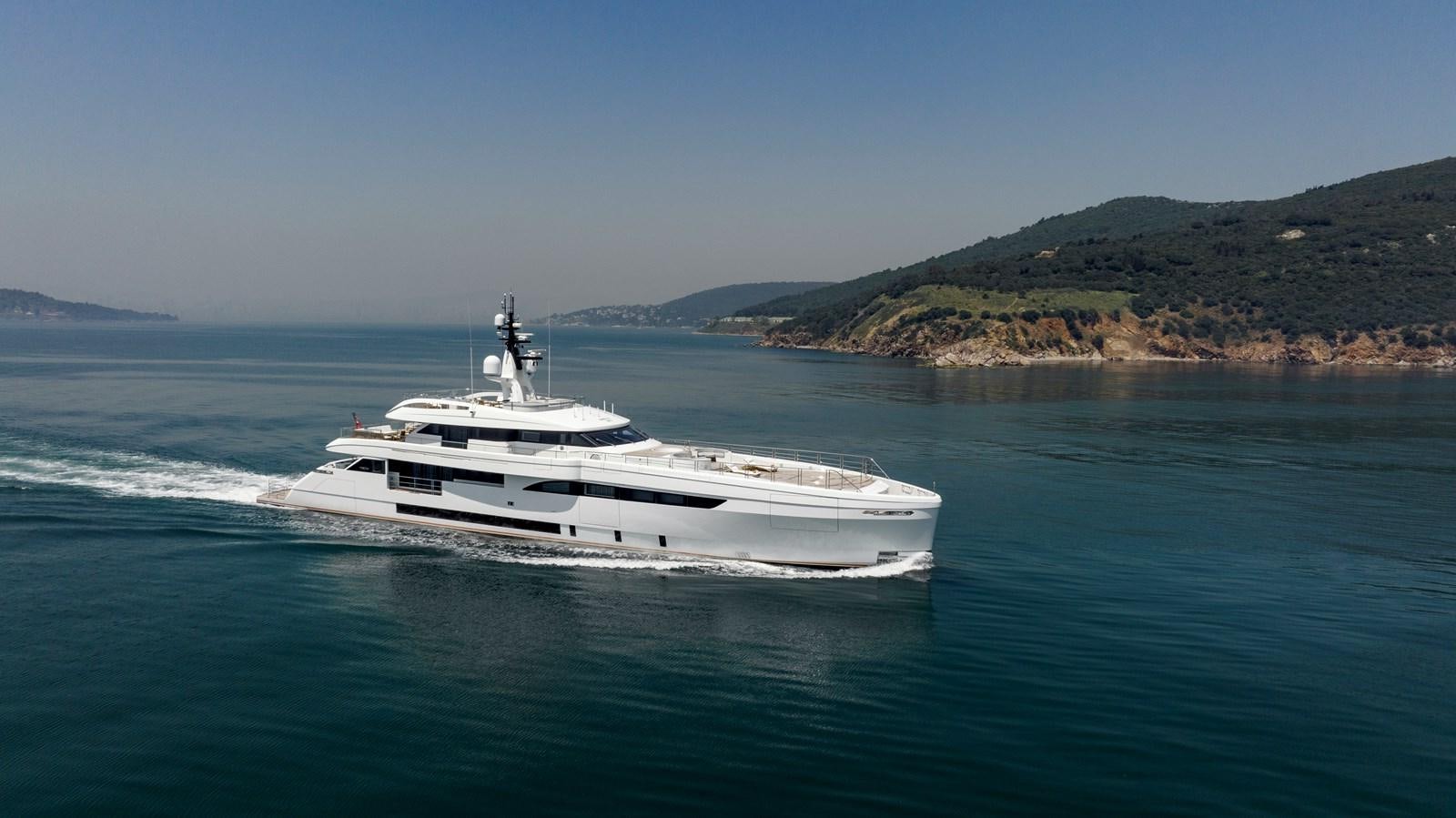 a white yacht on the water aboard STERN Yacht for Sale