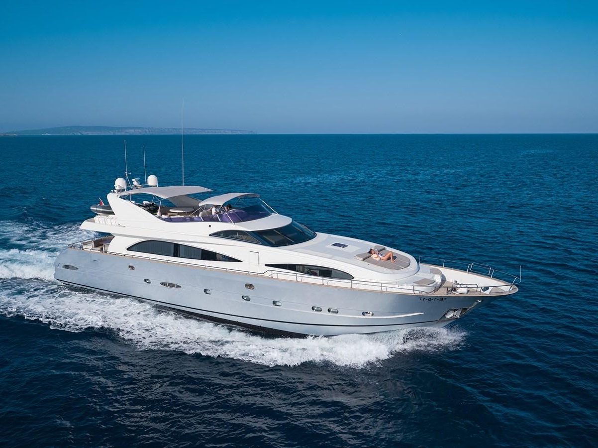 a white yacht on the water aboard KIAWAH II Yacht for Sale